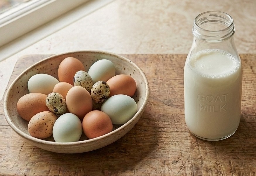 Fresh goat milk, cheese and farm-fresh eggs
